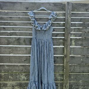 Doen Blue Sora Dress * Rare*  White Gingham Midi Dress